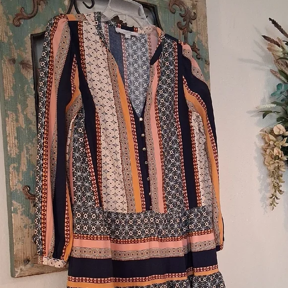 LOFT Navy and Orange Patterned Long Sleeve Dress. Good Condition Size Small - Picture 9 of 17